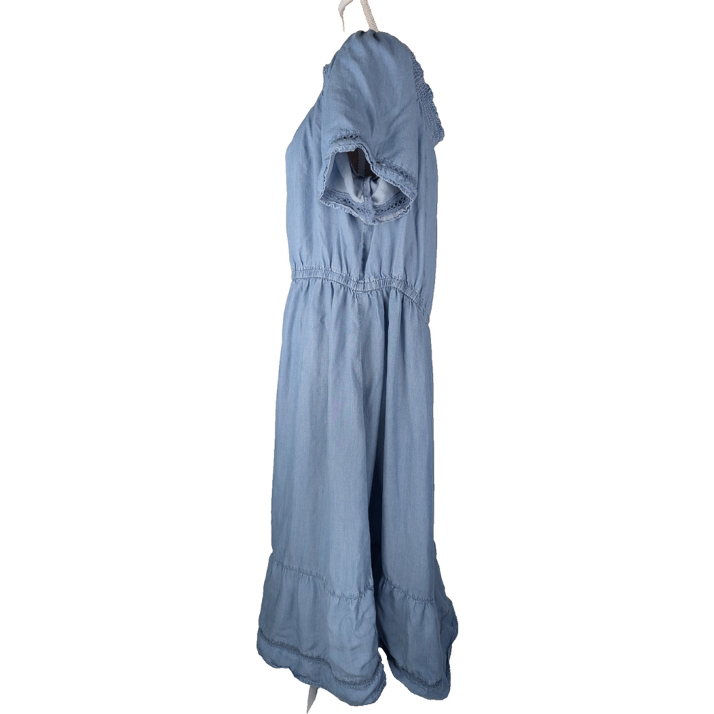 Old Navy Smocked Blue Chambray Midi Dress Off Shoulder 2XL Cowgirl Western - Picture 2 of 11